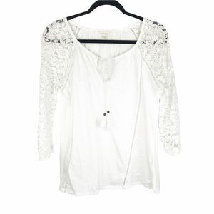 *2/$20* Adiva for Anthro White Sheer Lace Sleeve Top, L